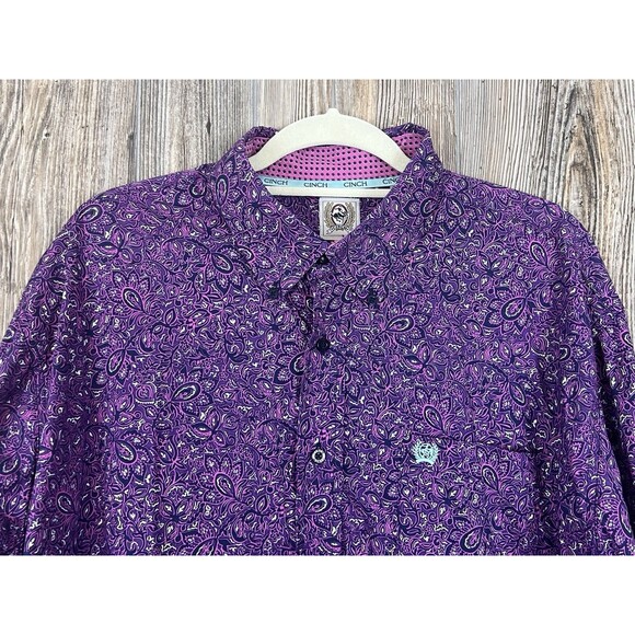Cinch Shirt Mens XL Purple Paisley Button Down Flip Cuff  Western Cowboy Rodeo - Picture 2 of 16